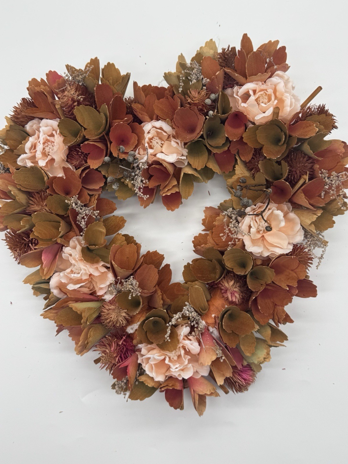Faux Wood Pink Silk Door Home Decor Wreath Flower 13” W x 11” H