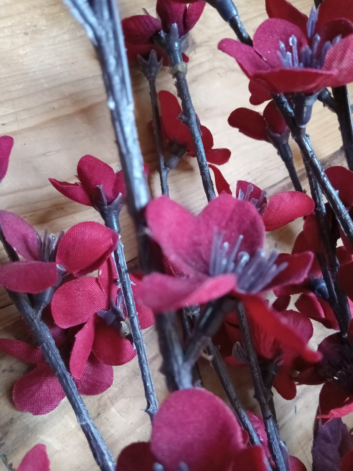 Vintage Rare Deep Red to Black Ombre Long Stem Plastic Flowers Gothic