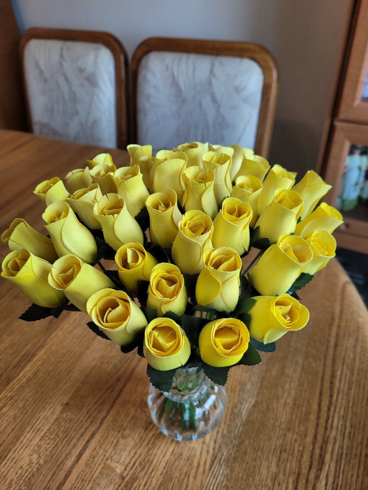 3 DOZEN – YELLOW – WOODEN ROSE BUDS 5 X 8 ARTIFICIAL FLOWERS – FREE SHIPPING
