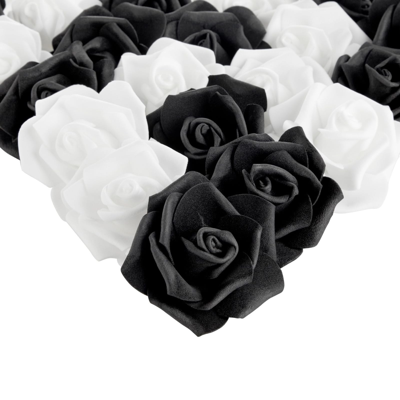 Black & White Roses Stemless Foam Rose Heads – 100 Pack, 3 in Polyethylene Cr…