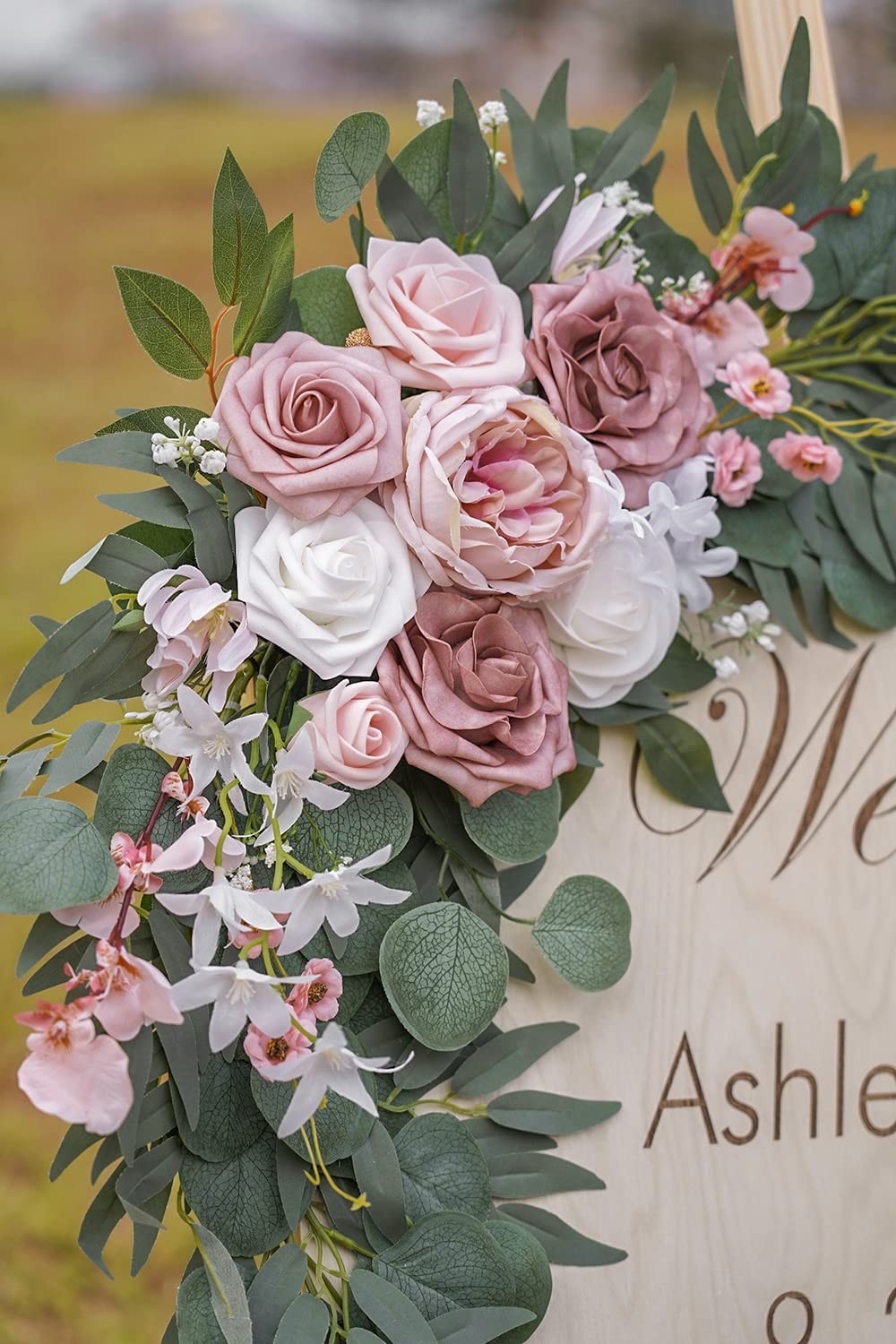 2 PCS Small Wedding Arch Artificial Dusty Rose Blush Flowers Welcome Sign Decor