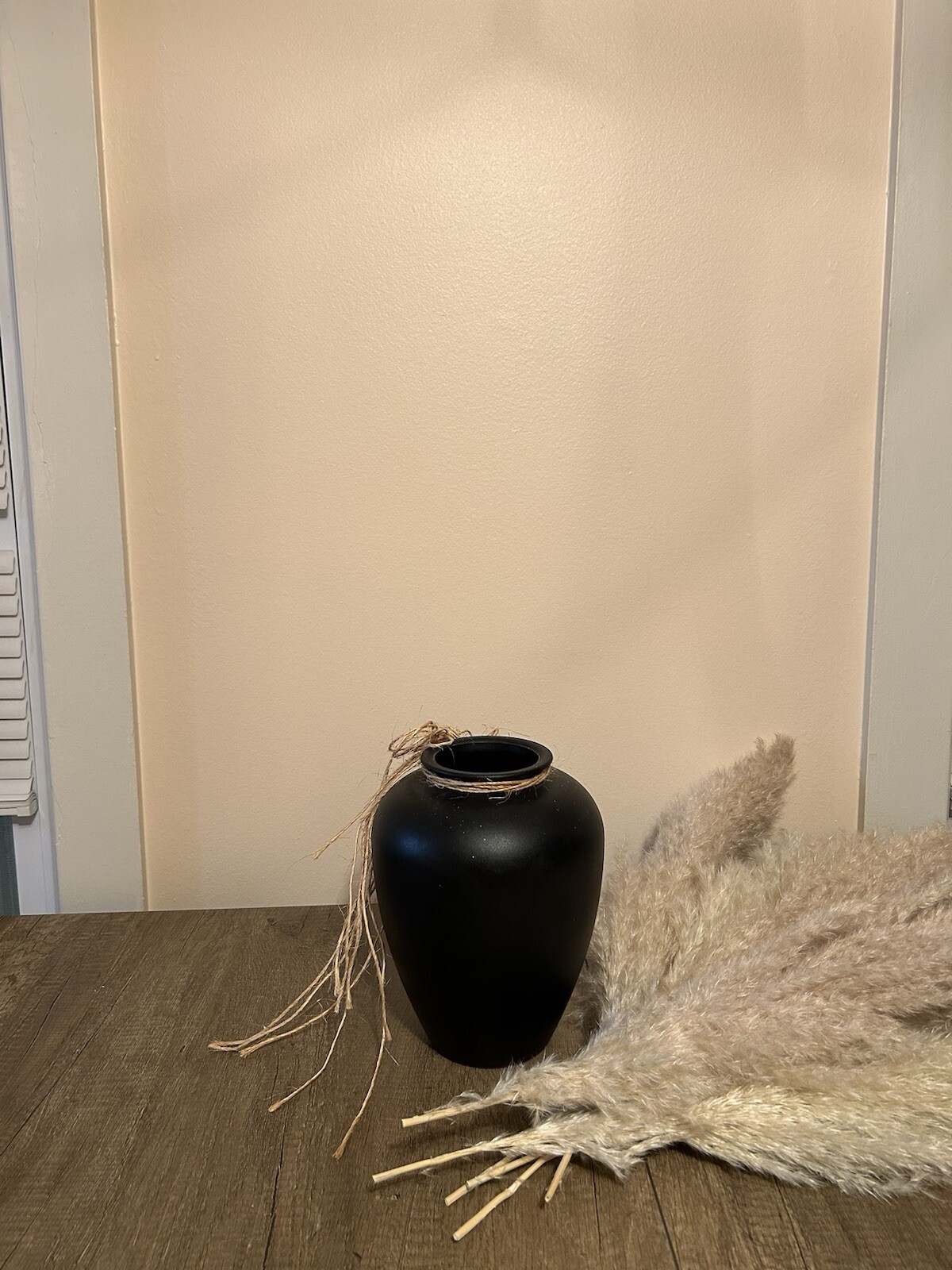 Black Matte Decorative Vase with Natural Jute Rope in Minimalist Style