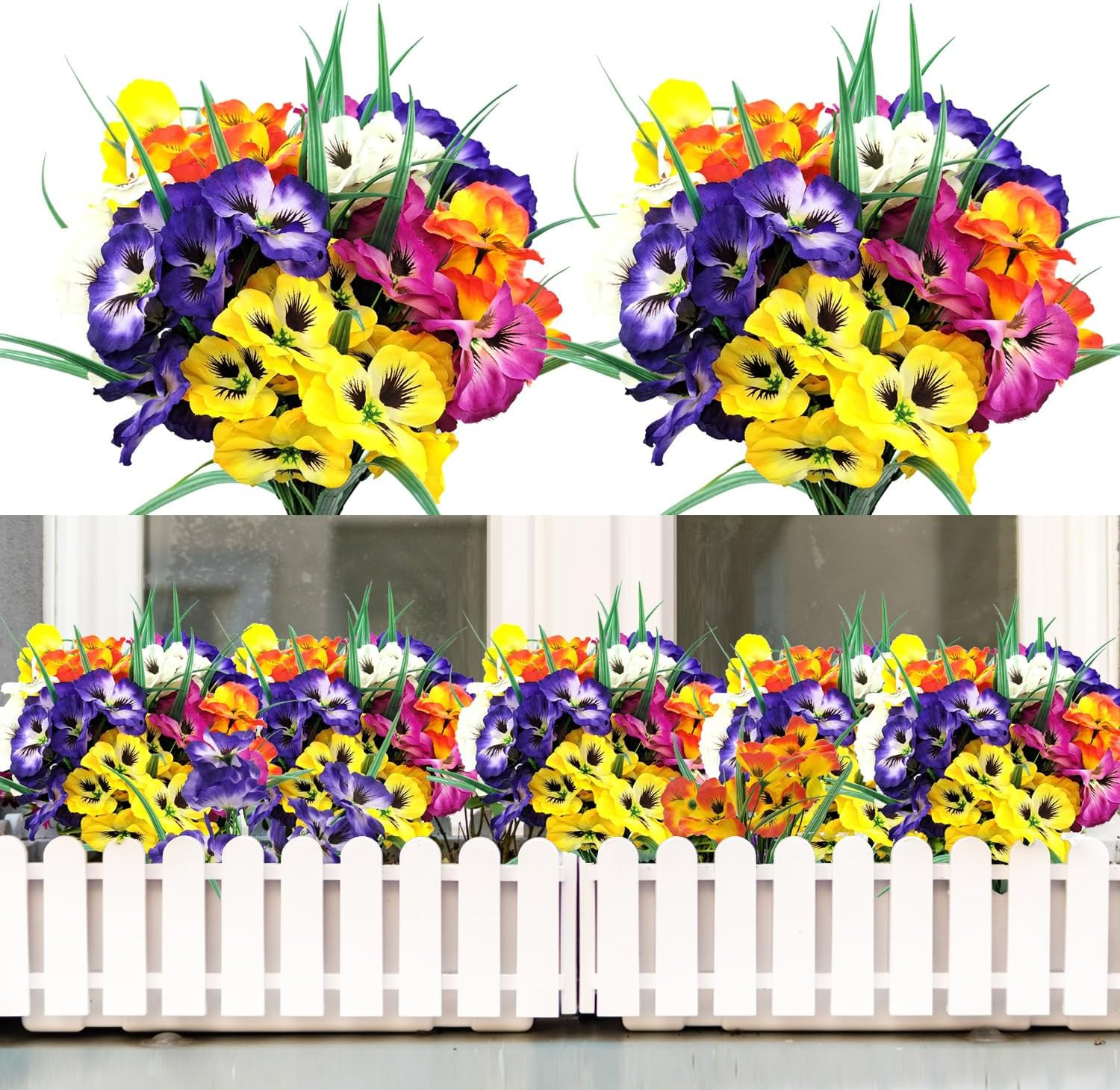 10 Bundles Artificial Pansy Flowers UV Resistant Plastic Plants Fake Silk Faux F