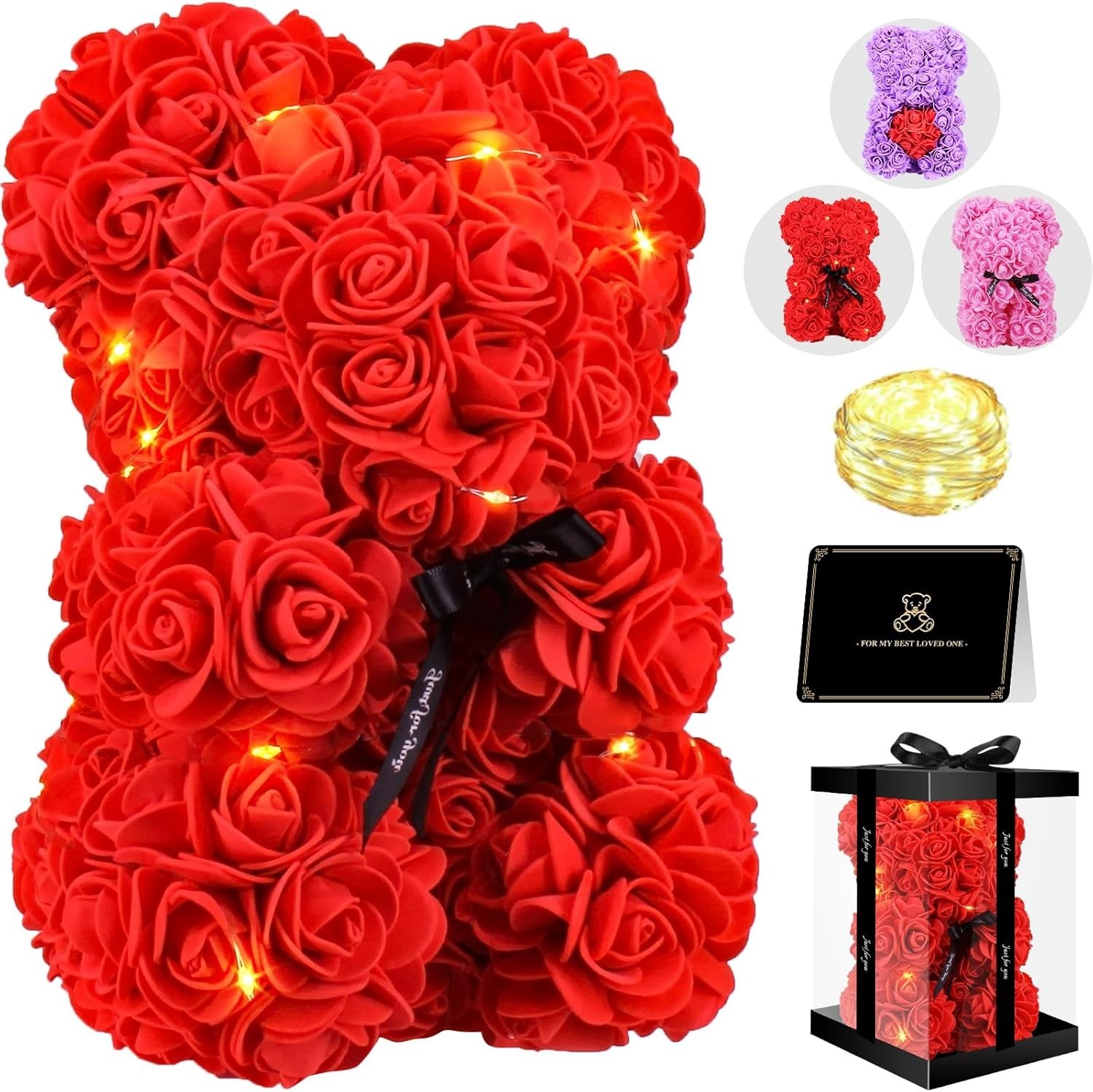 Otlonpe Bear Rose Valentines Day Gifts for Her, 9 inch Flower Bear with Led L…