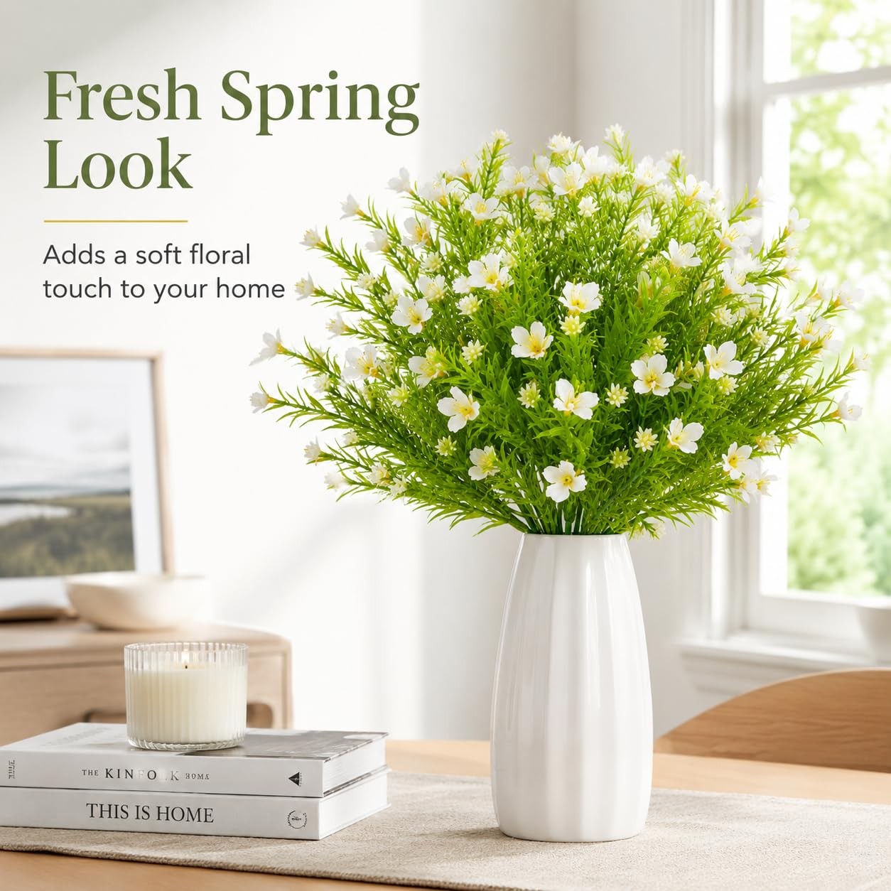 White Artificial Flowers – 3PCS Fake Flowers Daisy Decor Faux Plastic Flowers…