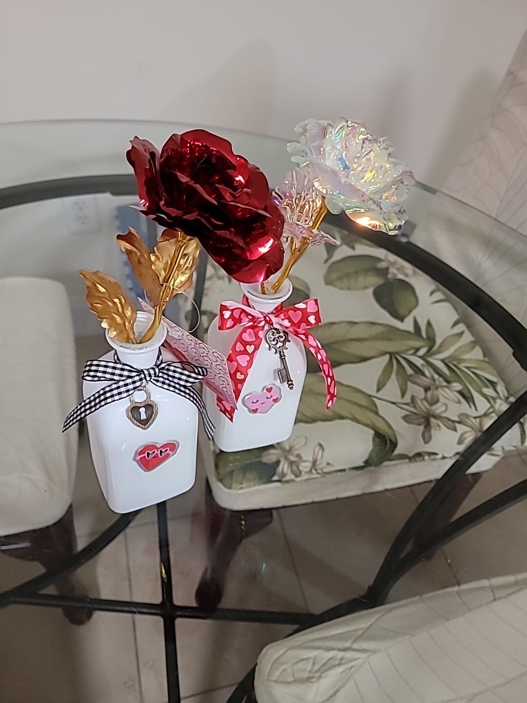 1 Set Foil Red Rose Flower Artificial Flowers In Vase Set Valentine’s Day Gifts