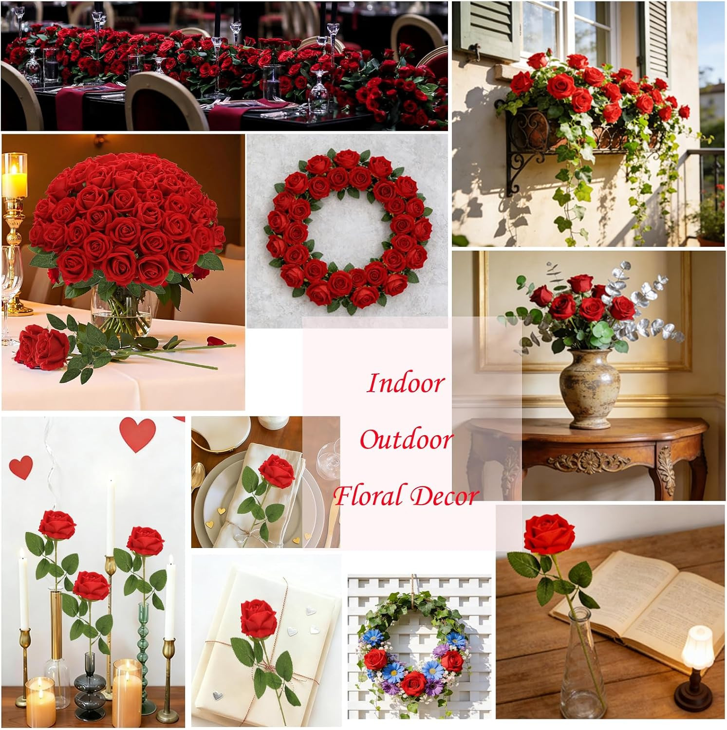 Roses Artificial Flowers, Fake Silk Roses with Stems for Valentine’s Day Moth…