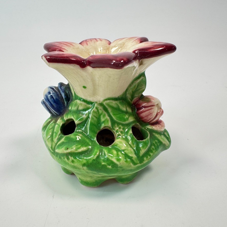 Vintage Ceramic Six Hole Footed Flower Frog Retro Floral Decor 2.5″ Tall