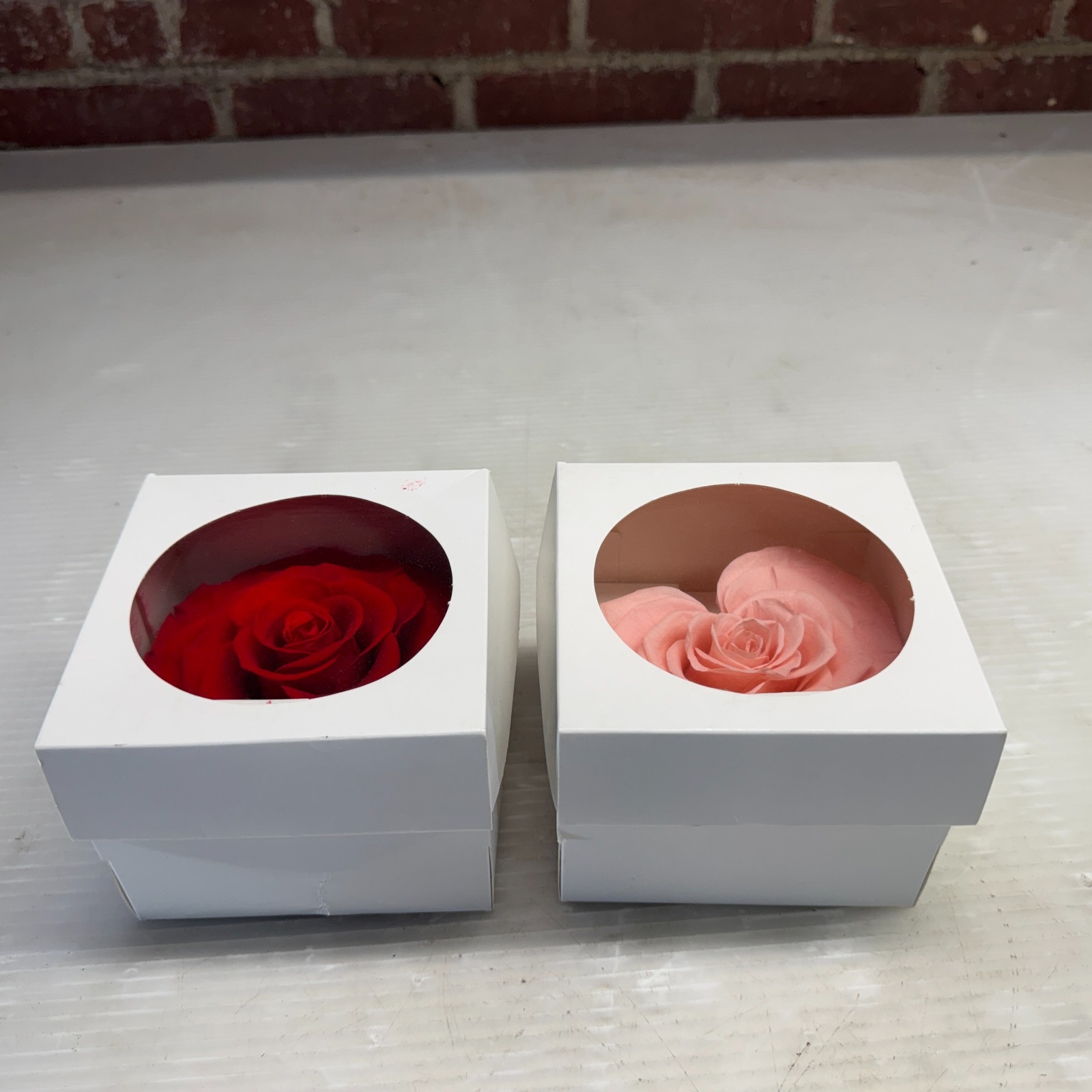 Preserved Rose Gift Box Set Red & Pink Heart Rose Floral Decor 2 Pieces