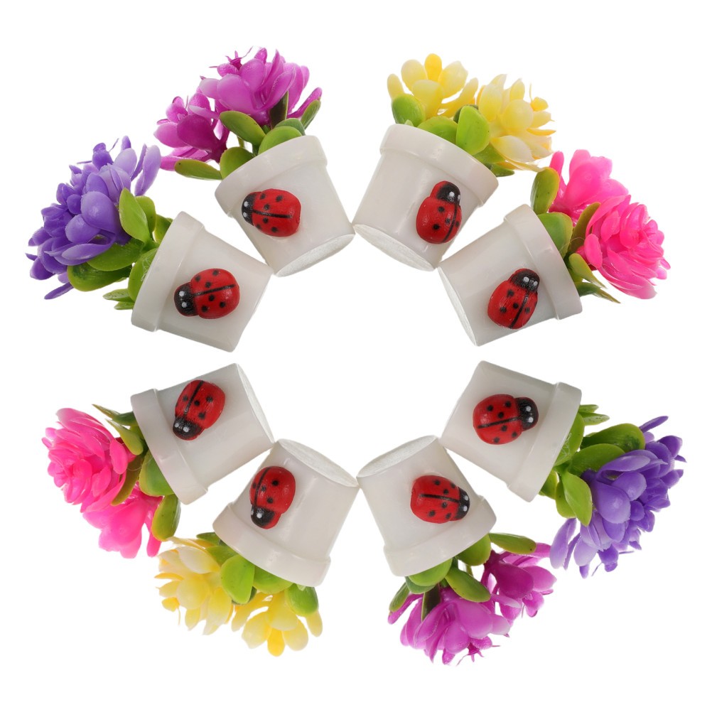 8Pcs Mini Resin Potted Flower Ornaments Assorted Color for Car Use