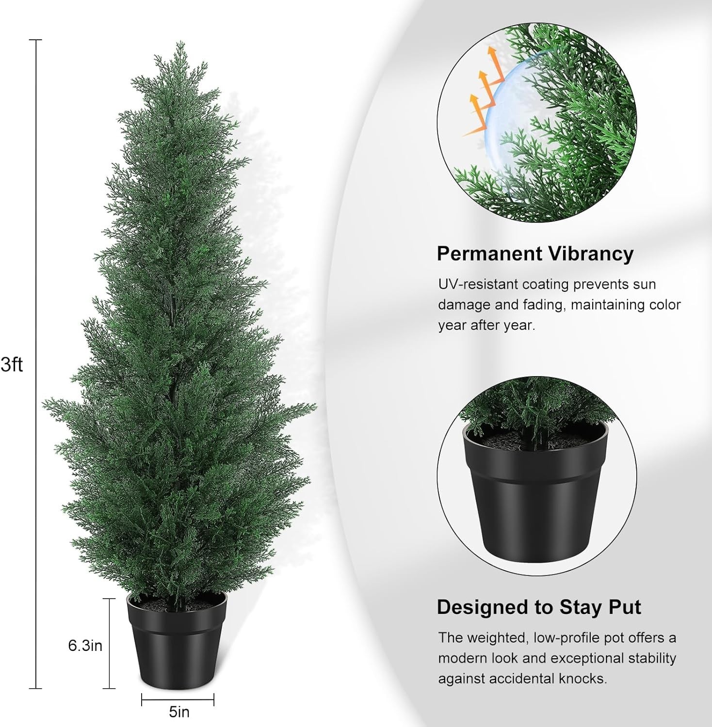 NEW 3FT Artificial Cedar Trees Set of 2 UV Resistant Faux Evergreen Decor