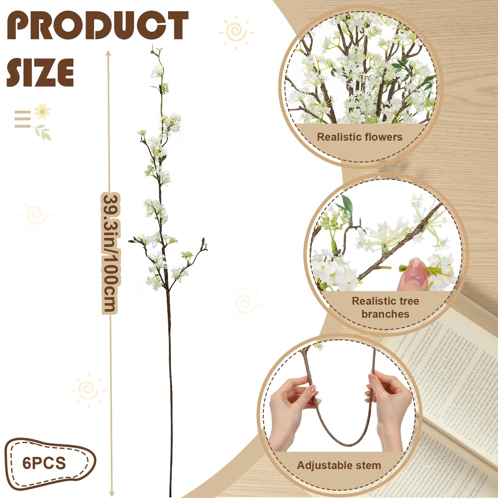 6pcs 39.3 Inch Artificial White Snow Willow Branches for Vases Fake Artificia…