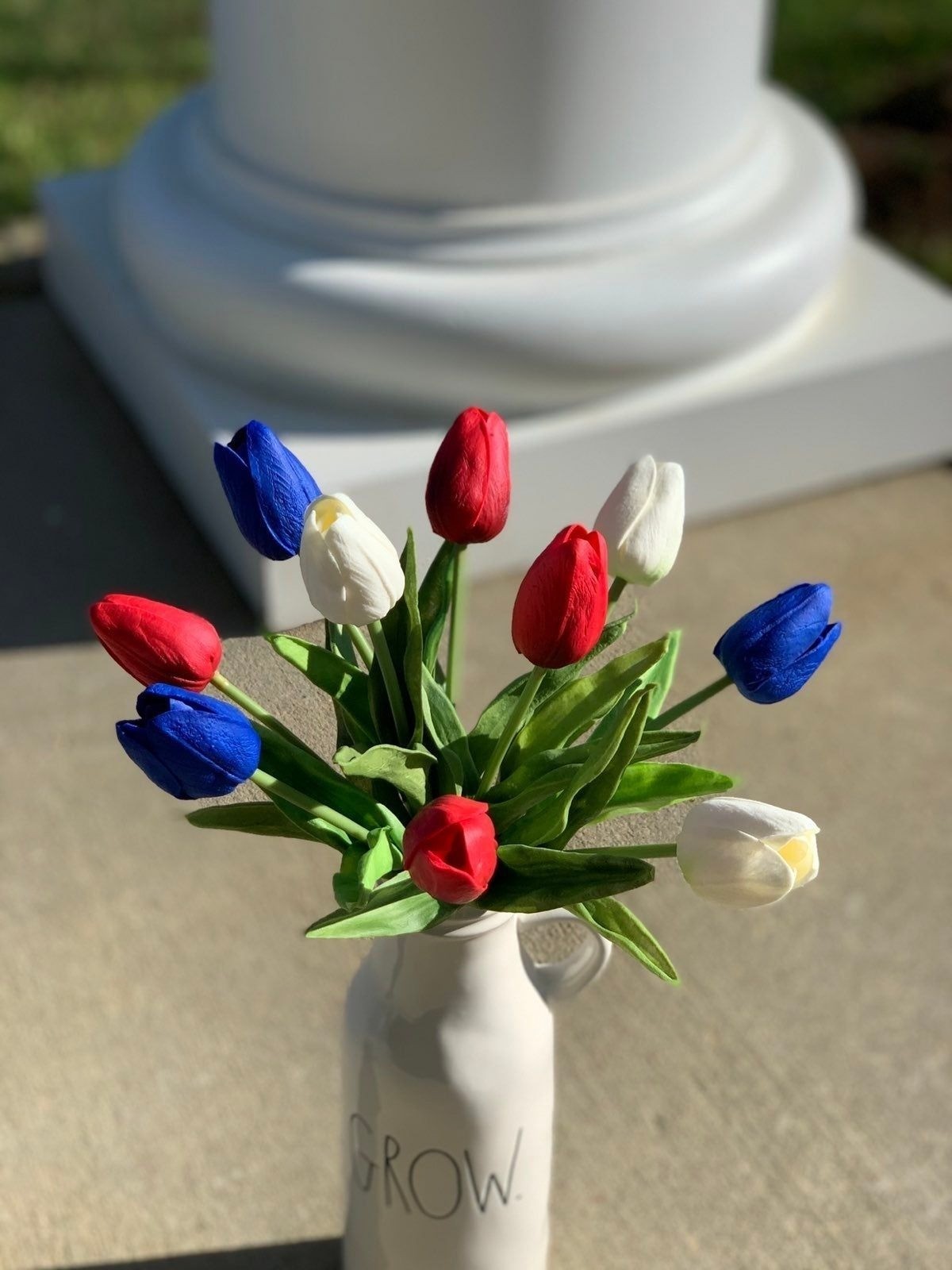 Patriotic Tulips Flowers Floral Faux Fake Red White Blue Lot American Farmhouse