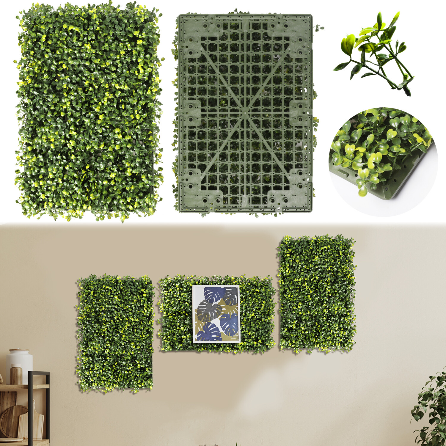 18″x12″ Artificial Faux Ivy Mats Wall With Hard Panel for Indoor Outdoor Hedge