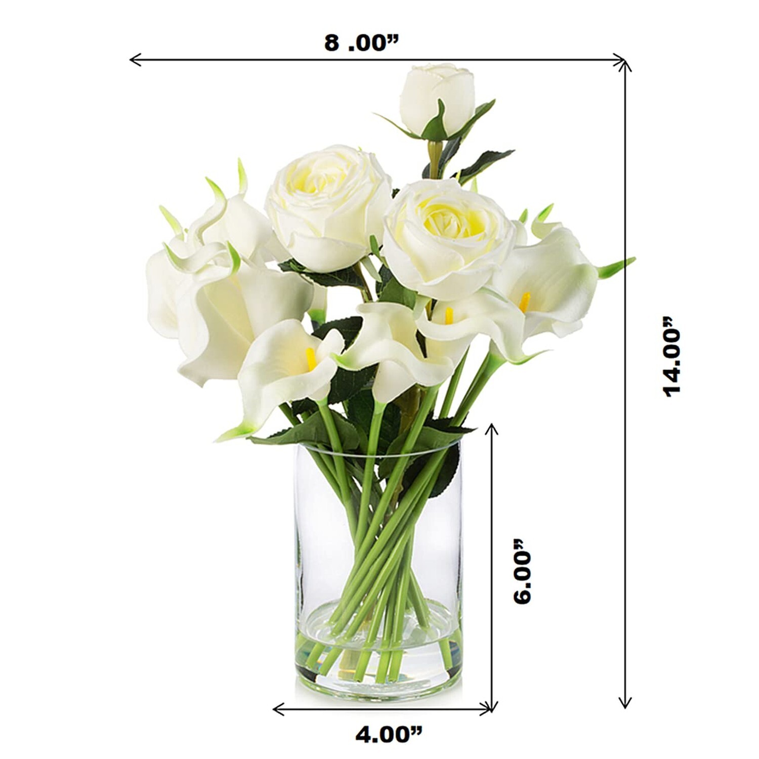 ENOVA FLORAL 18 Heads Calla Lily Flowers Real Touch in Glass Vase Mixed Rose …