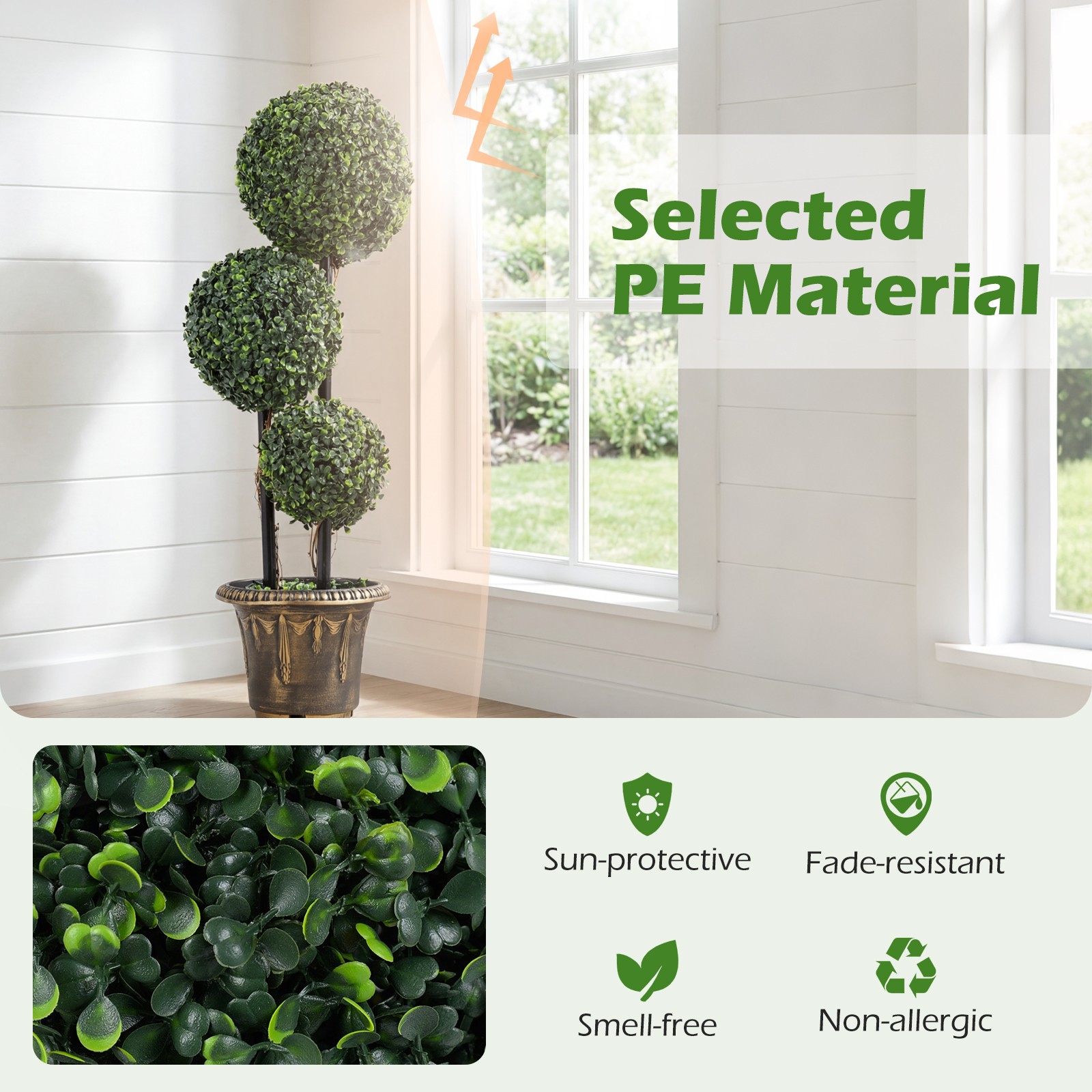 Artificial Boxwood Topiary Tree,Sun-Protective Double Ball Shrubs,Potted Plants