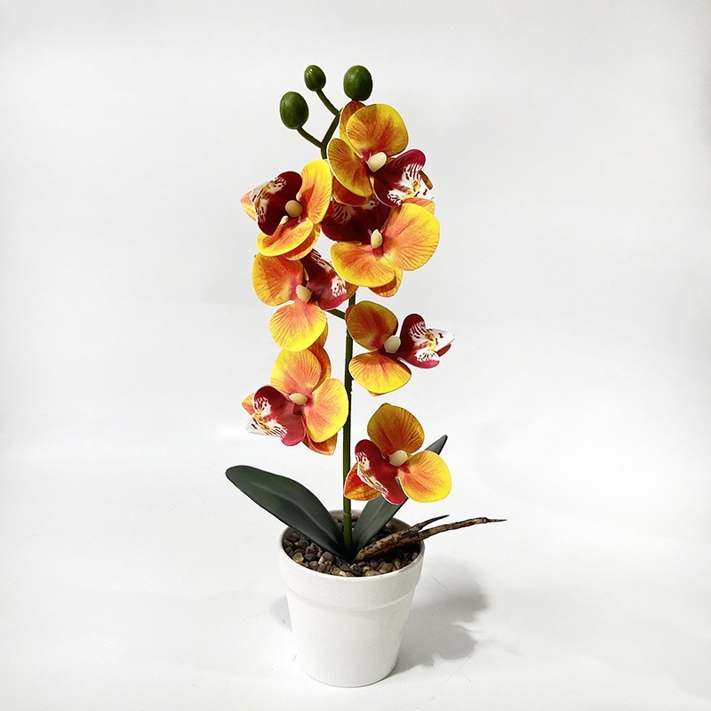 Life-Like 7-Bloom Artificial Orchid in Stylish White Stone Pot 11.81 in