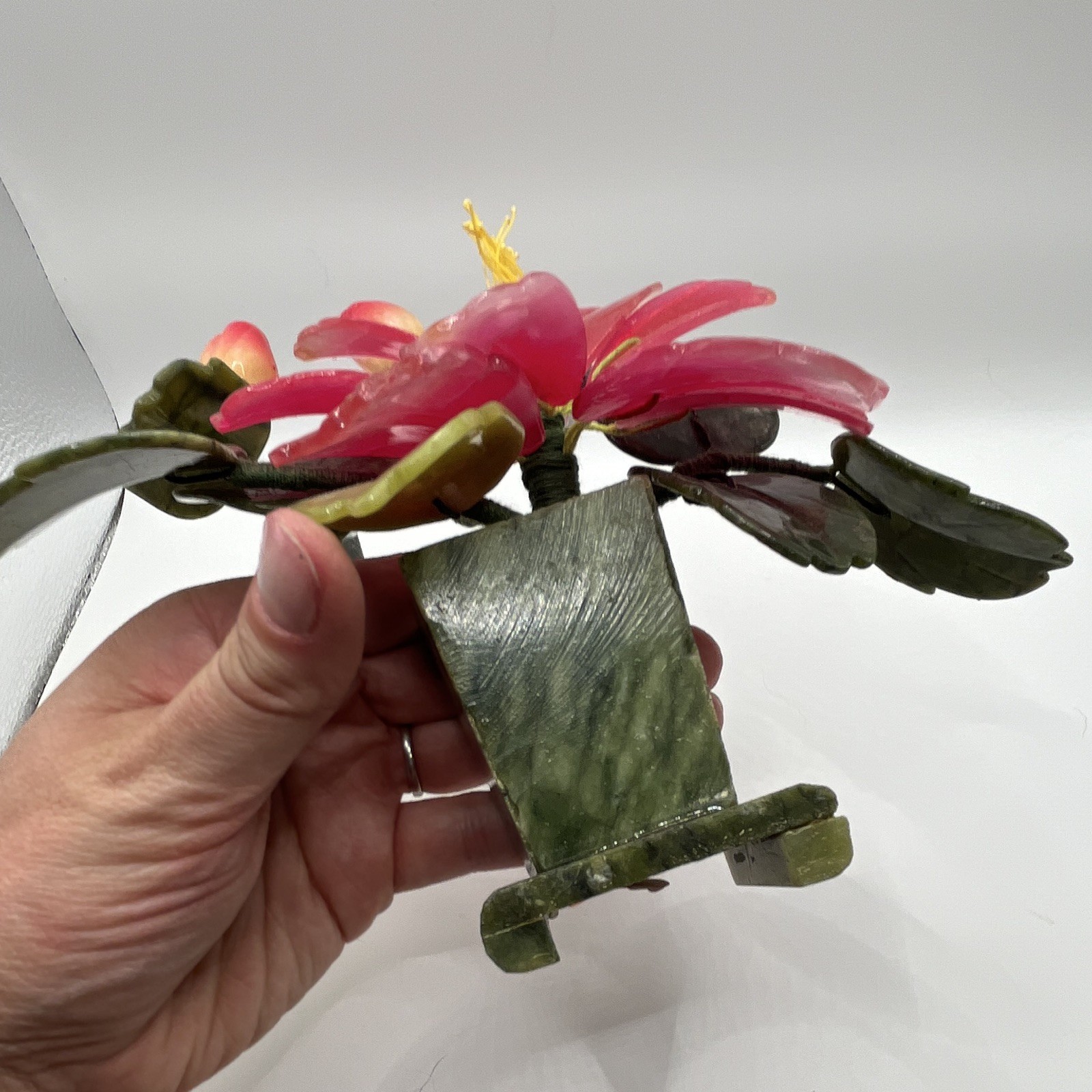 Vintage Stone Flower, Buds, Leaves, and Vase