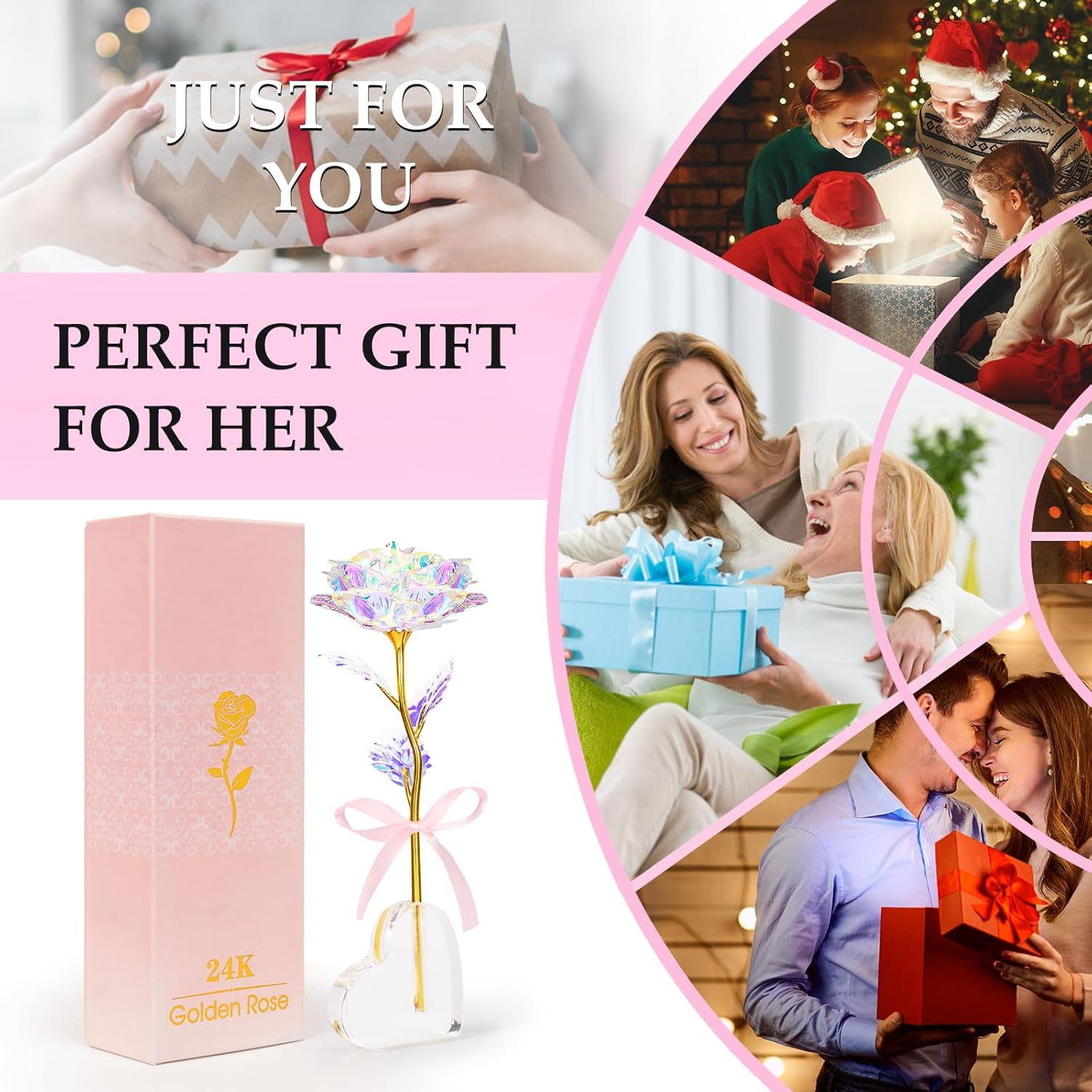 Valentines Day Rose Gifts for Her, Birthday Gifts for Women Mom Galaxy Rose Glas
