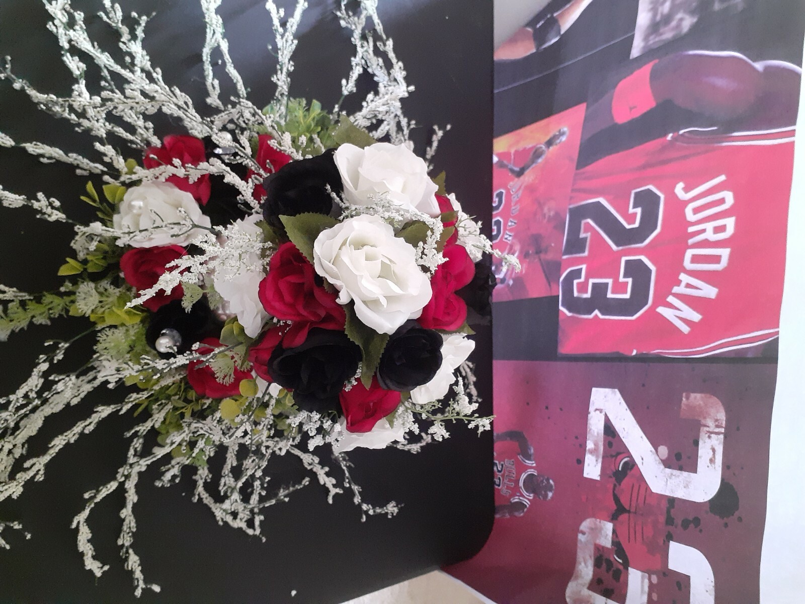 Black and red roses centerpiece 