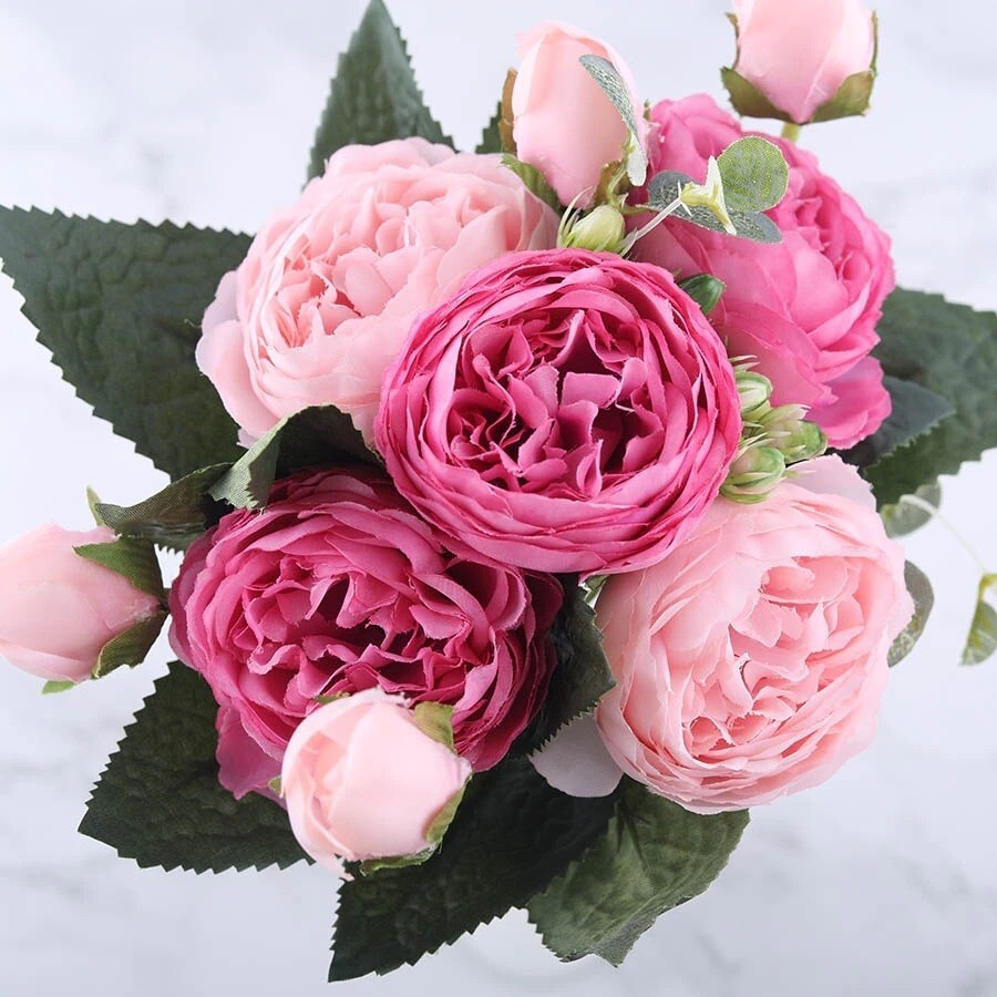 Rose Flowers Bouquet Peony Artificial for Home, Wedding Indoor Decoration