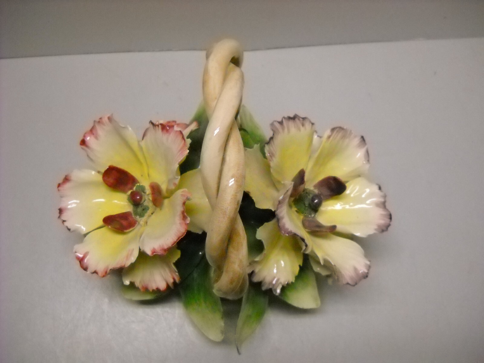 VINTAGE Capodimonte Porcelain Flower Basket Centerpiece Made in ITALY