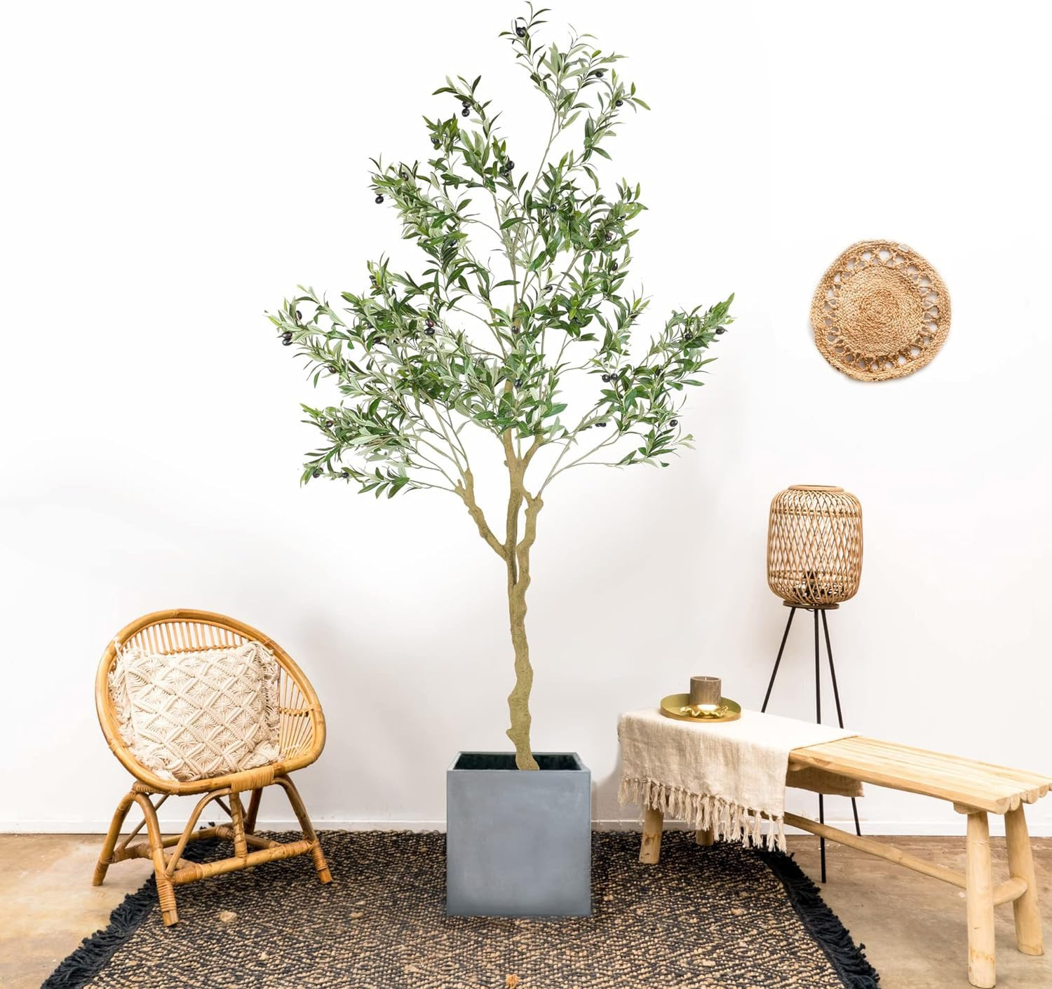 7Ft Realistic Faux Olive Tree with Fruits for Home & Office Decor