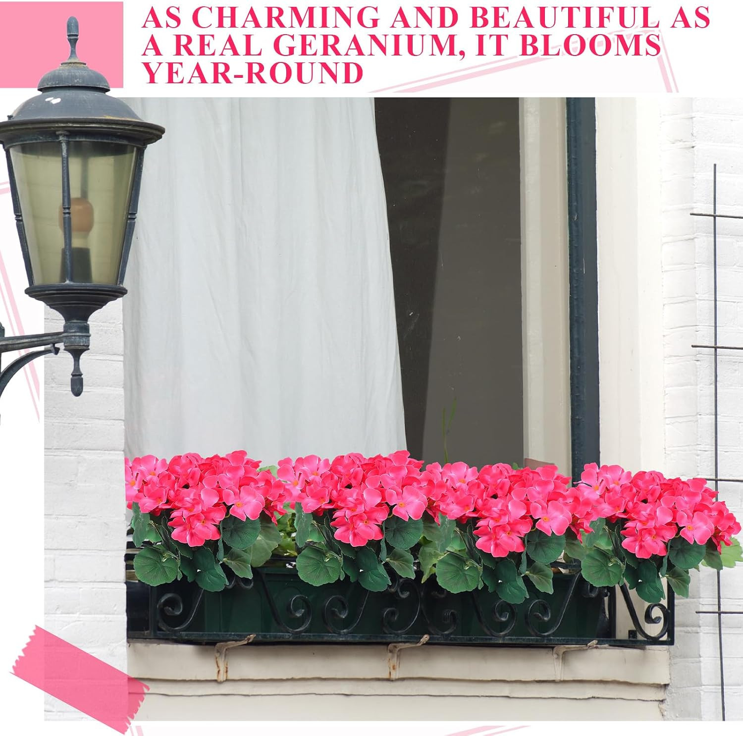 12 Pcs 10.2 Inch Artificial Geranium Flowers Silk Geraniums for Outdoors Faux Bu