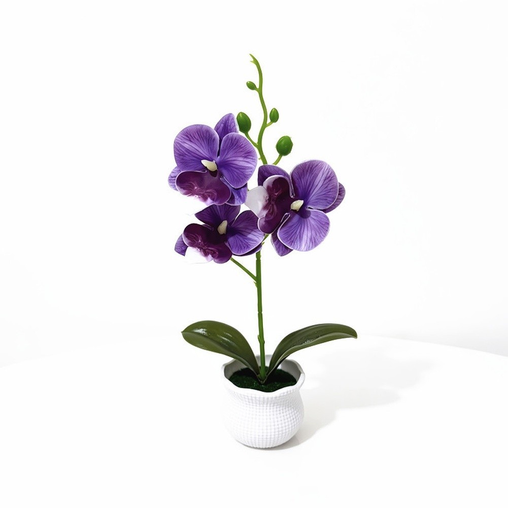Fake Orchid Plant in Pot Plastic Fabric Materials 25x12cm for Modern Home Decor