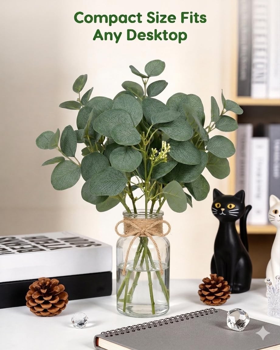 Velener Faux Eucalyptus Stems in Vase with Faux Water, Fake Plants Indoor Art…