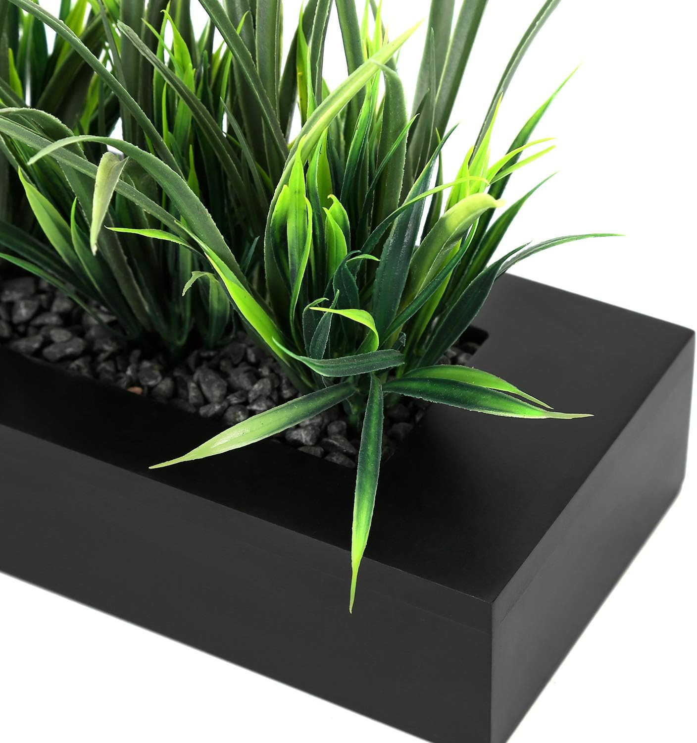 Artificial Green Grass Plants Potted in 9-Inch Matte Black Wood Decorative Plant