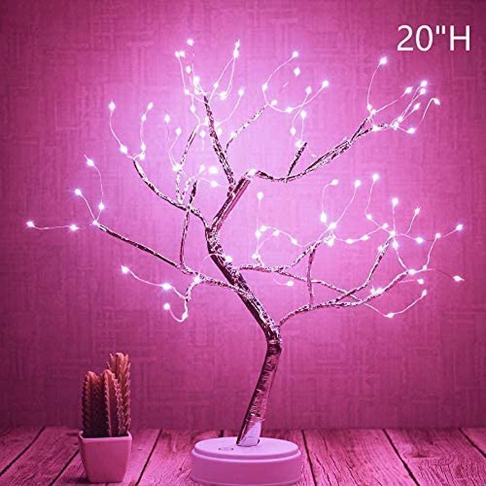 108 LED Bonsai Tree Light Fairy Lamp Pink Glow Silver Branch USB Decor