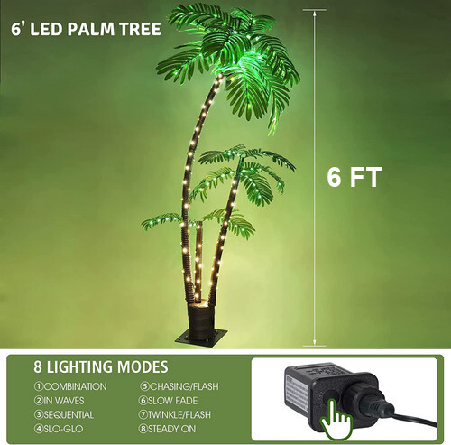 Artificial Lighted Palm Tree LED Lights Decoration 6ft for Home Patio Party Xmas