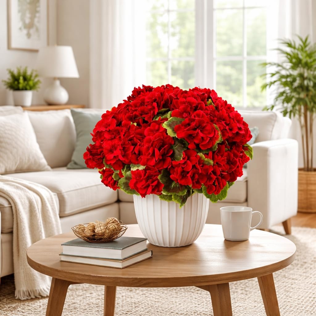 8 Bundles Artificial Geranium Flowers Outdoor UV Resistant Faux Plants for Po…