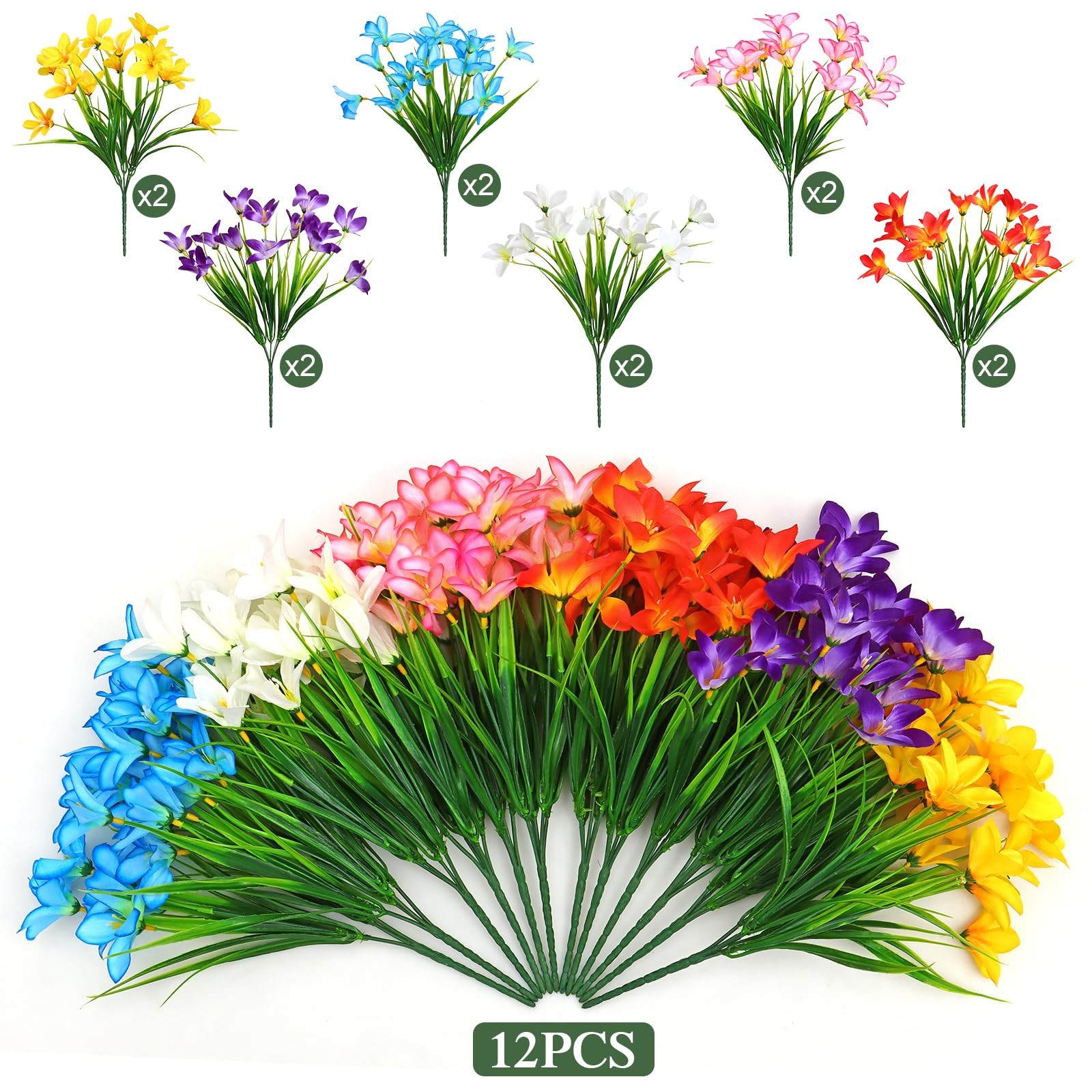 12 Bundles Artificial Flowers for Outdoor Indoor Colorful Plastic Silk Faux F…