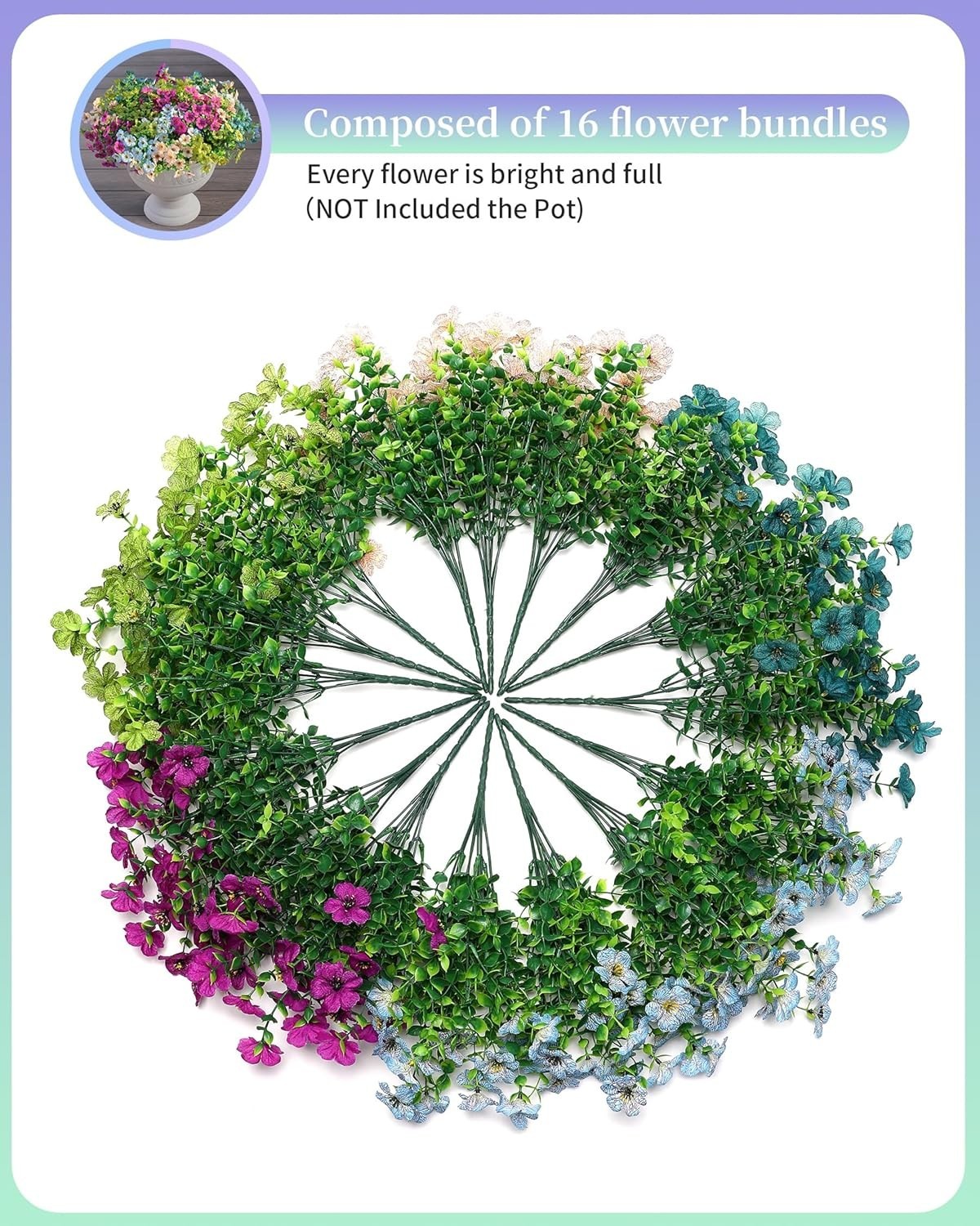 16 Bundles of UV-Resistant Faux Eucalyptus & Daisy Flowers for Outdoor Elegance