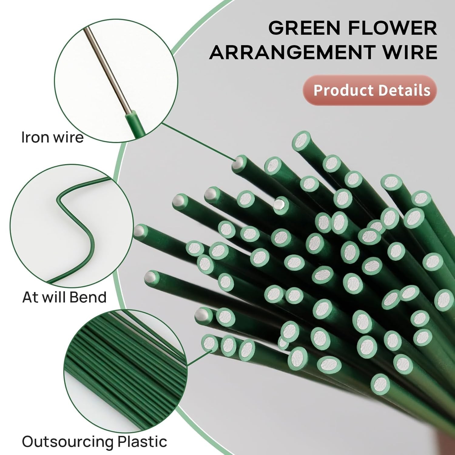 Floral Wire Stems, 60 Pack Flower Stems, 2 Gauge Green Floral Stem Wire for P…