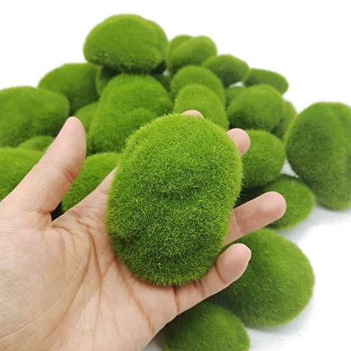 40PCS Artificial Moss Rocks – Green Decor for Floral Arrangements, Fairy Gardens