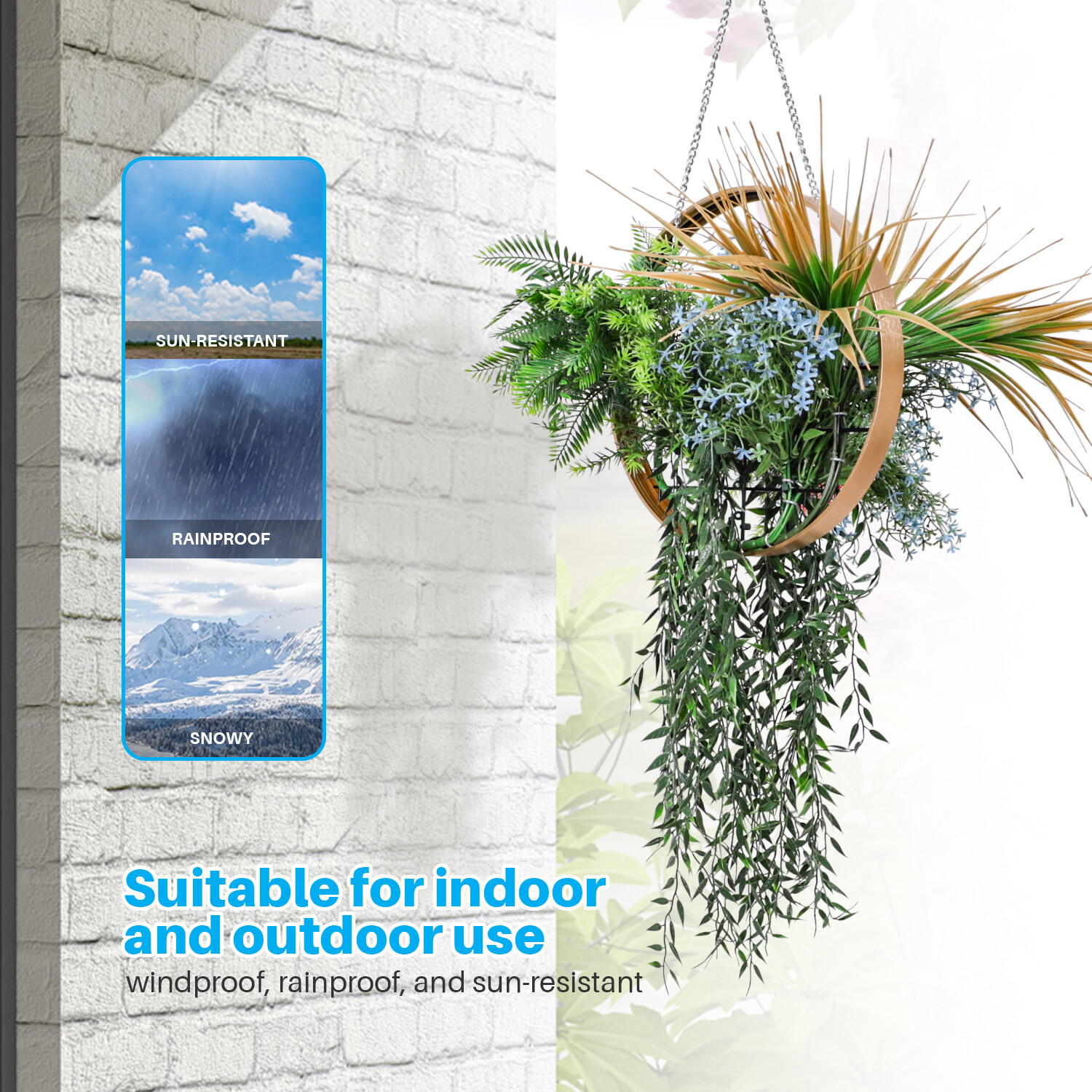 Patio Artificial Hanging Plants with Gold Frame 1Pcs for Wall House Office