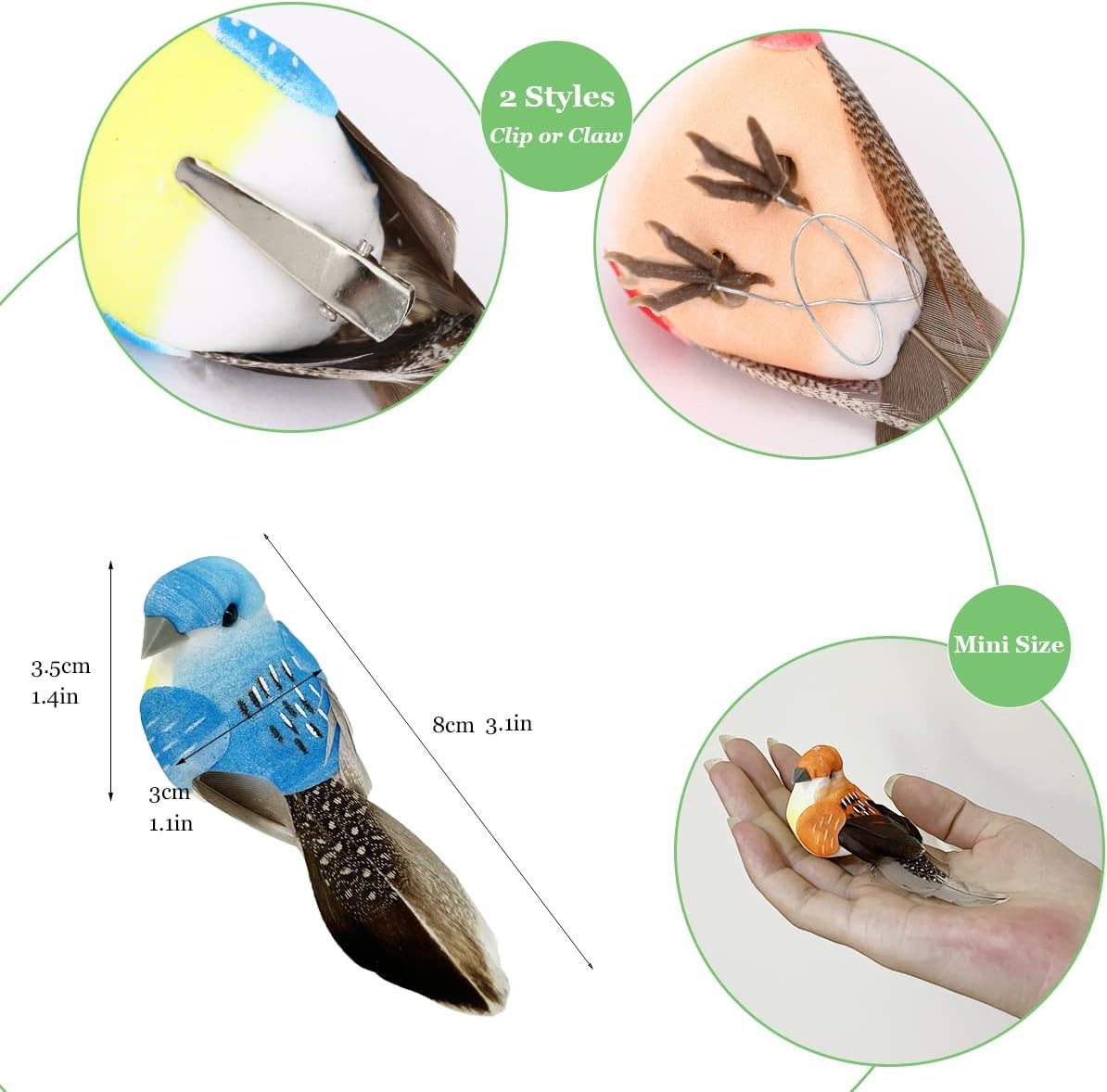 12Pcs Small Artificial Simulation Foam Feather Bird 3-Inch Realistic Sparrow Cli
