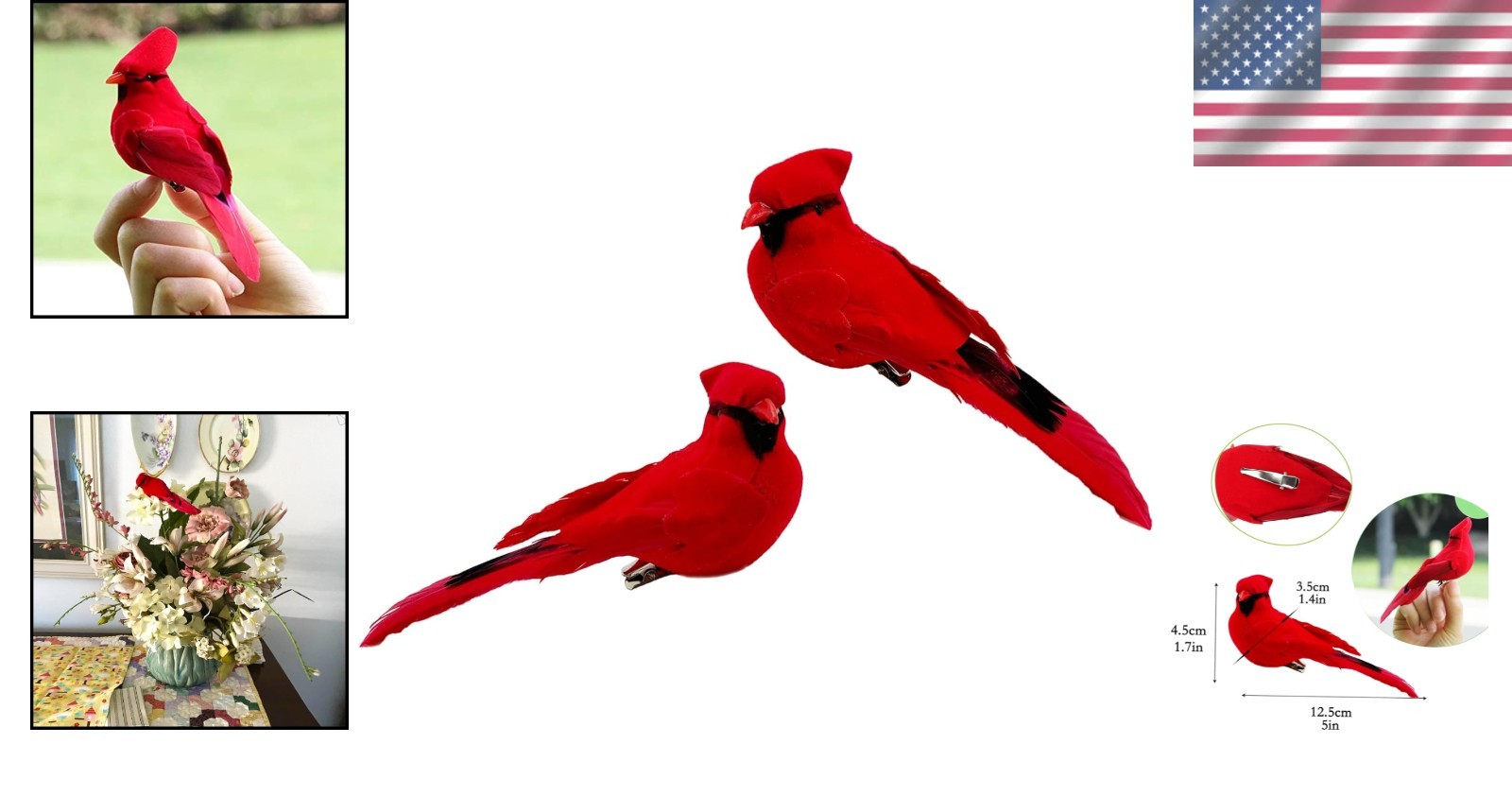 Elegant Set of 2 Red Cardinal Birds – Artificial Decor for Christmas & Weddings