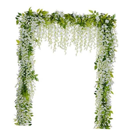 Wisteria Artificial Flowers Garland, 4Pcs Total 28.8ft White White,green