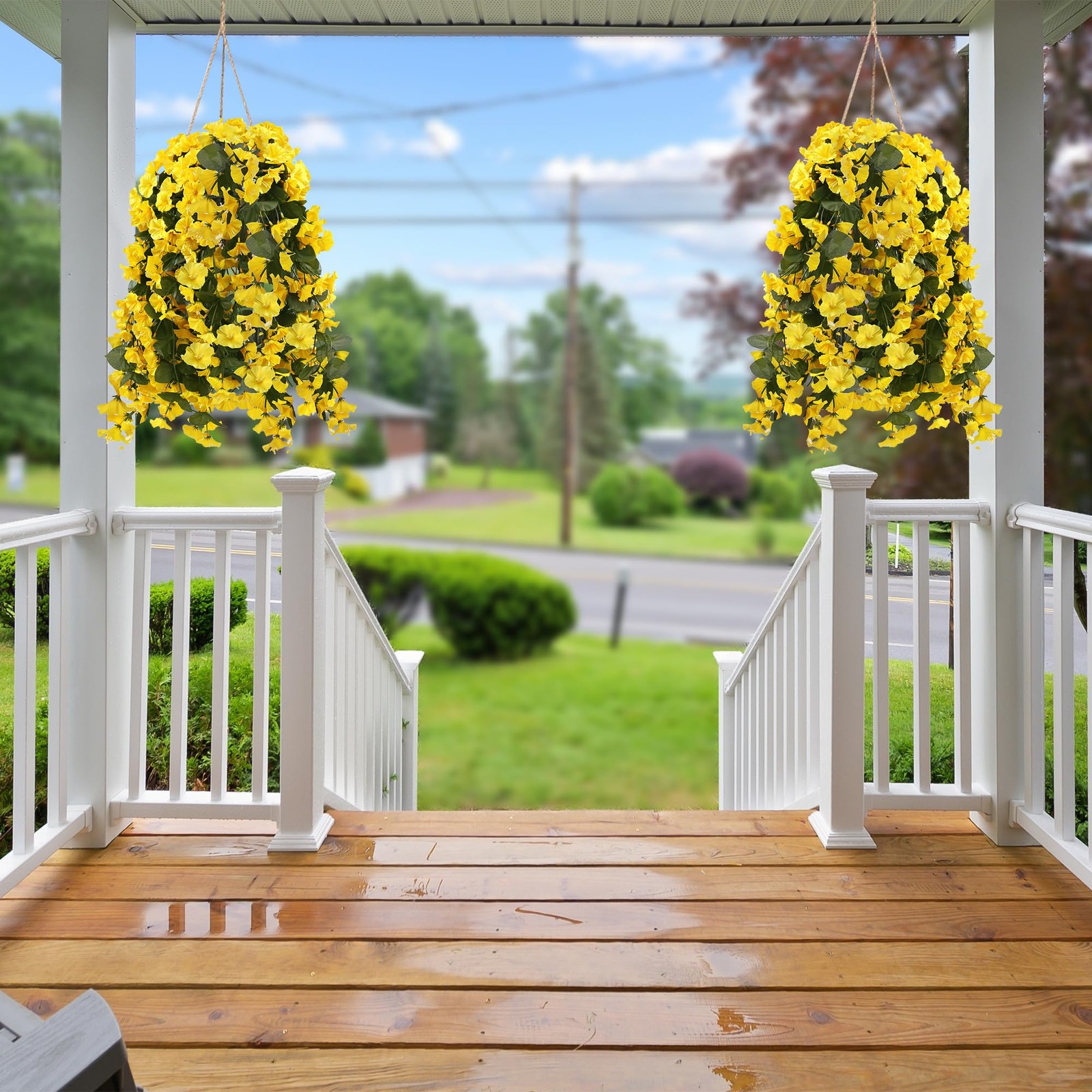 Sggvecsy Artificial Fake Hanging Flowers Plants for Outdoor Outside Spring Su…