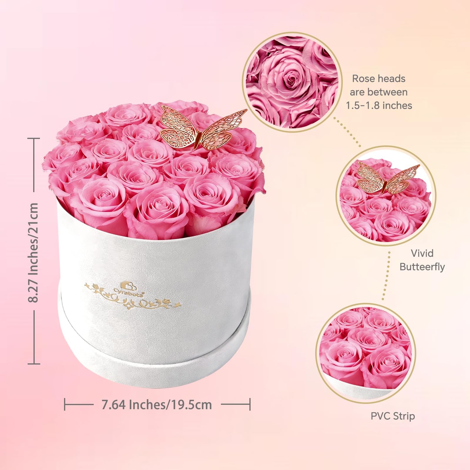 16 Preserved Roses In A Box Preserved Flowers Gifts For Women Sweet Pink