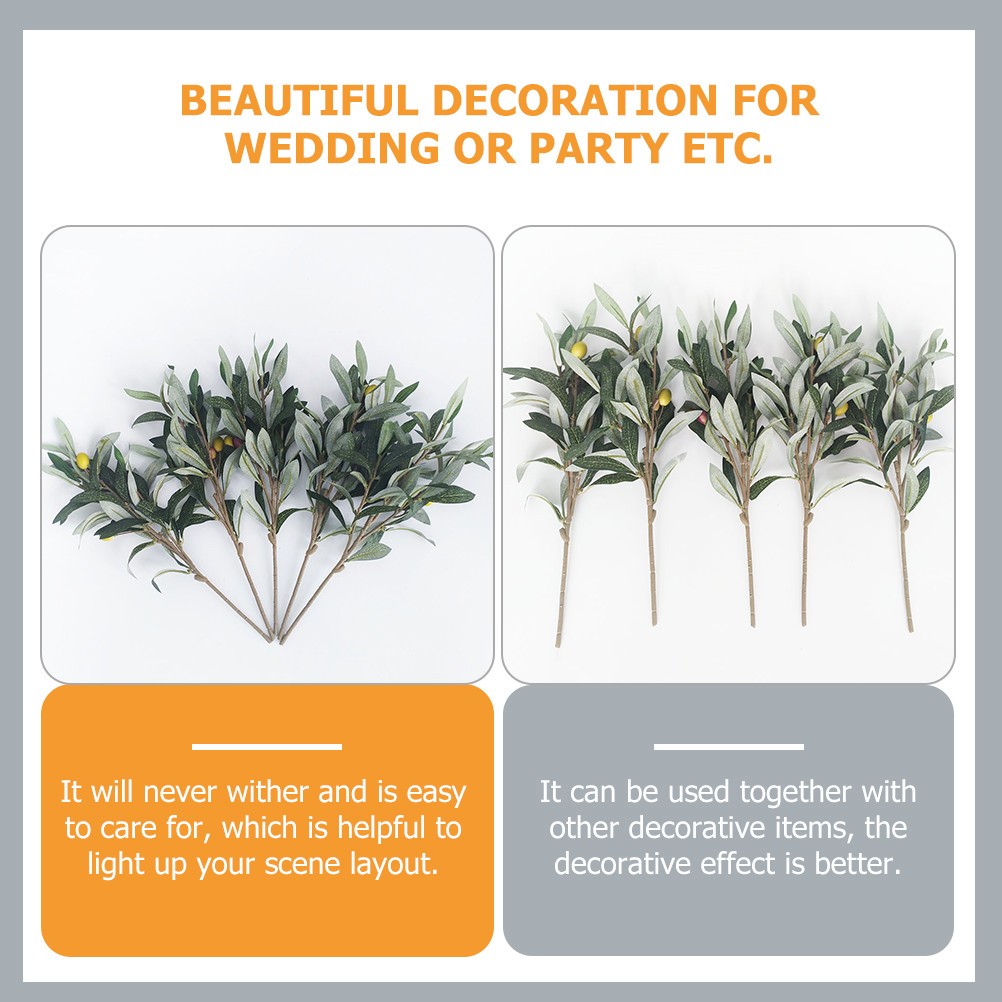 5Pcs Artificial Olive Branches Green Fake Plants Decoration for Scene Layout