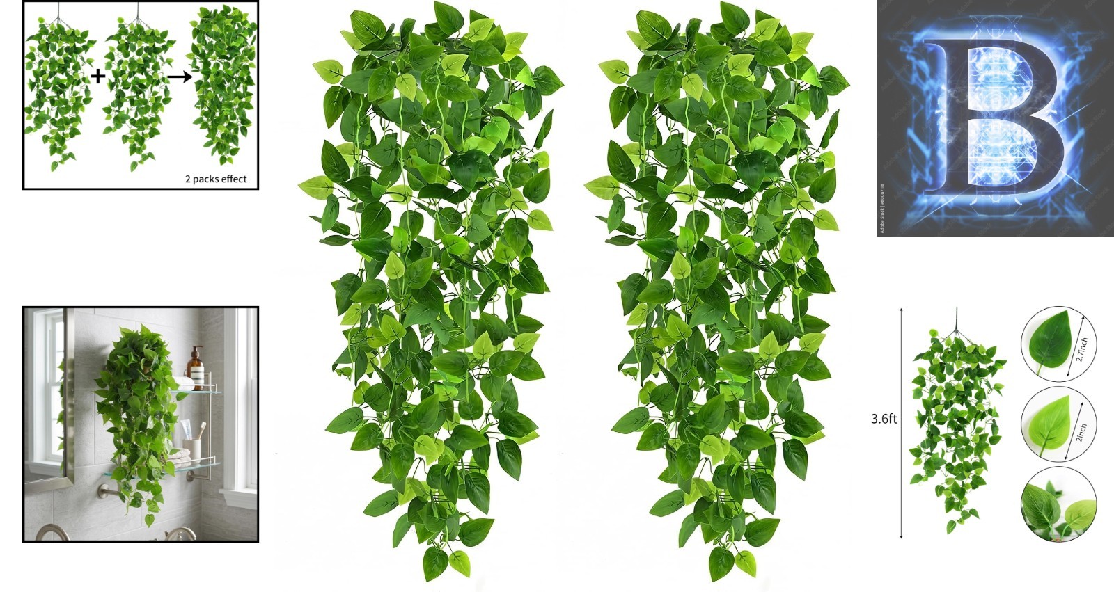 Lifelike Waterproof Hanging Pothos Vine – 2 Packs for Vibrant Home Aesthetics
