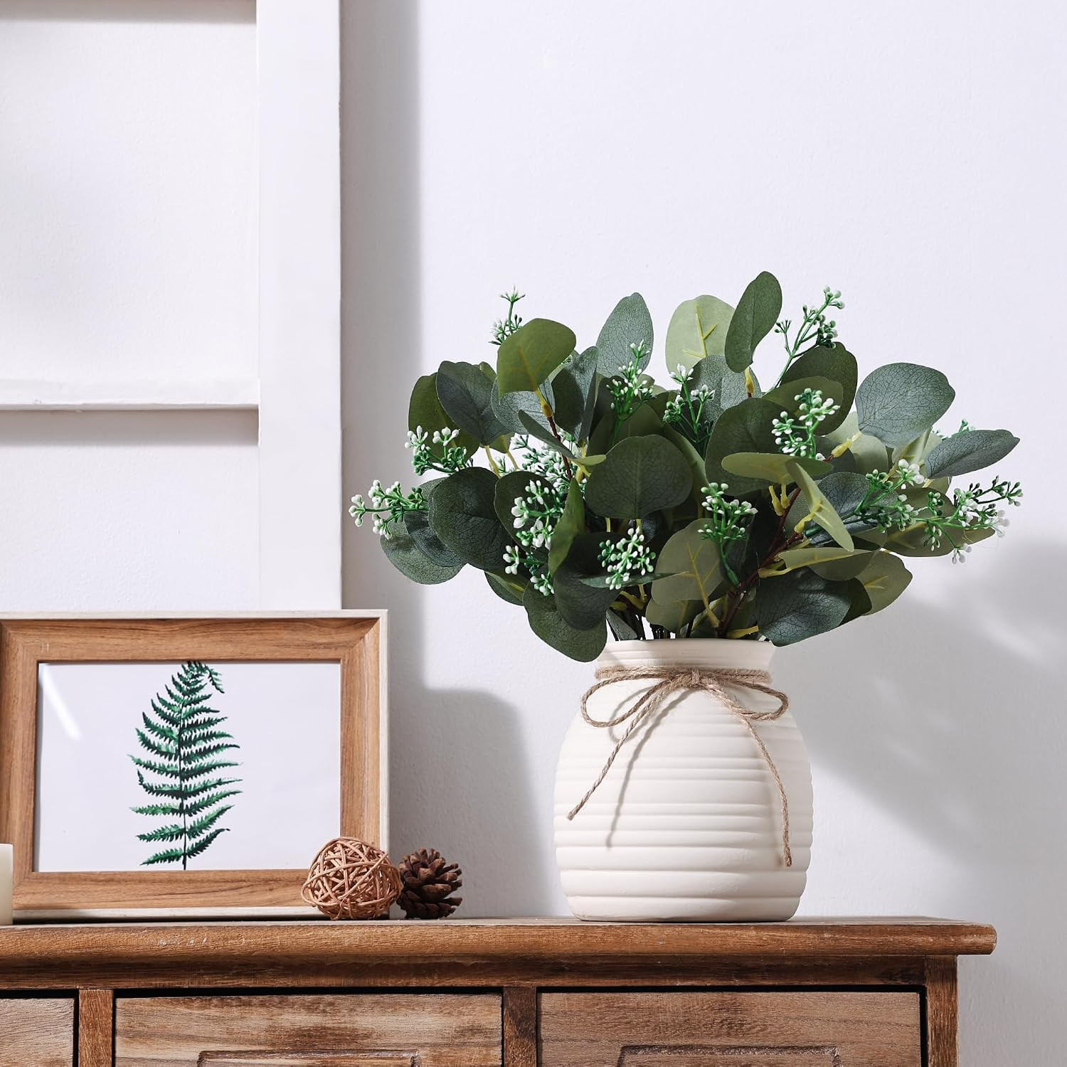 20Pcs Artificial Eucalyptus Plants in Vase for Modern Farmhouse Home Decor | Fak