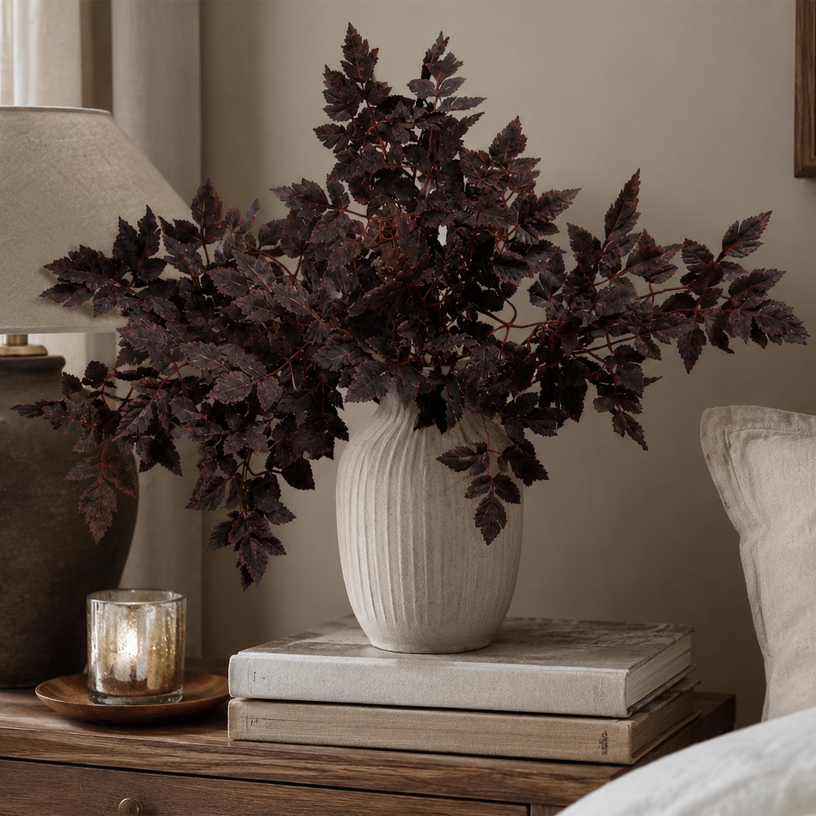 3pcs Artificial Cimicifuga Leaf Spray, 24 in Realistic Faux Plum Branches, Fa…