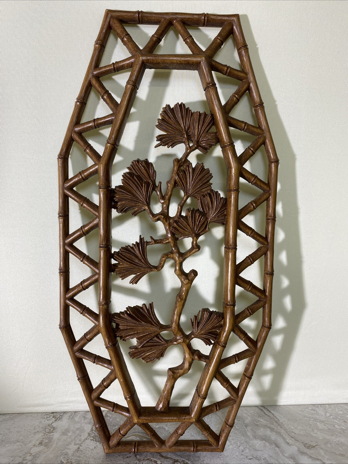 Vtg SYROCO Pair Bamboo Floral Wall Plaques Dart 7412 A & B Homco Retro MCM Boho