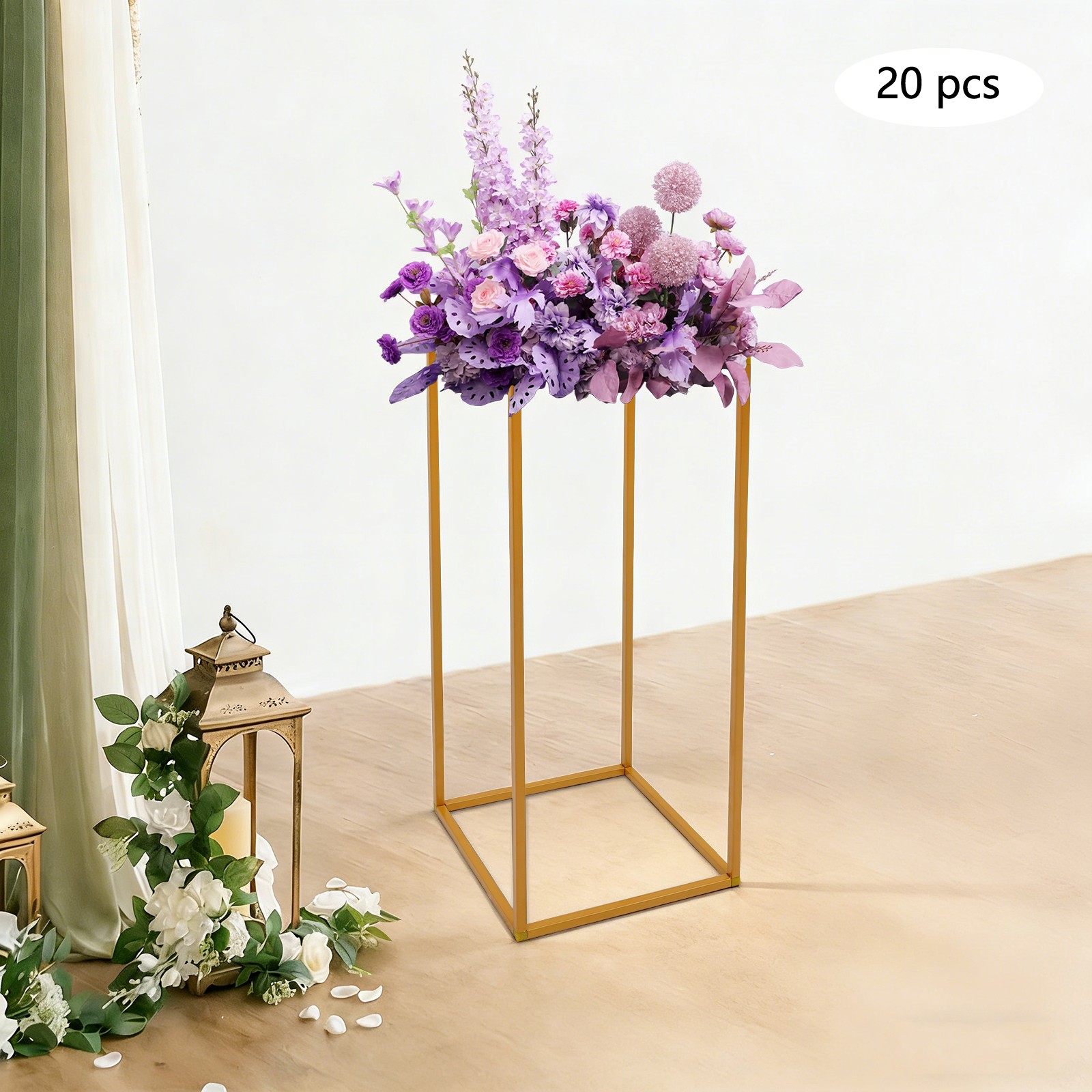 20Pcs Gold White Wedding Flower Stands, Rectangular Floral Table Decorations